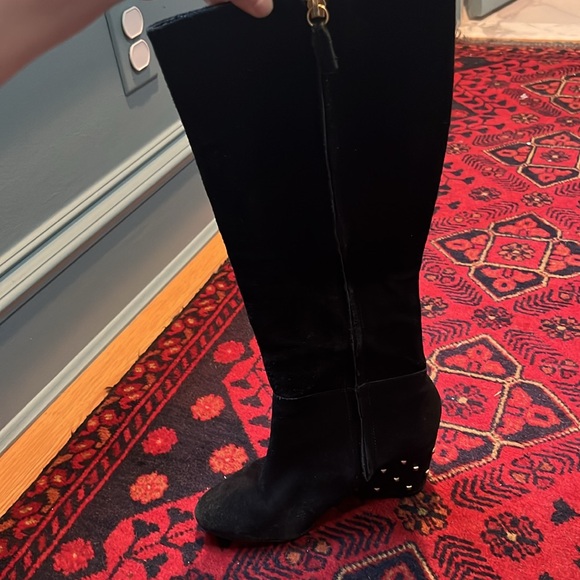Kate Spade Black Suede Stud Heeled Boots - 6 - Picture 11 of 12